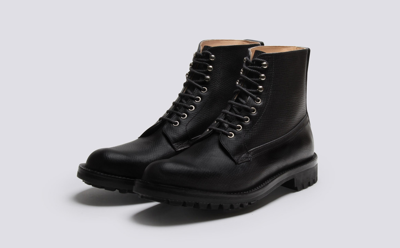 Vincent | Mens Derby Boot in Black Russia Grain Leather with a Commando ...