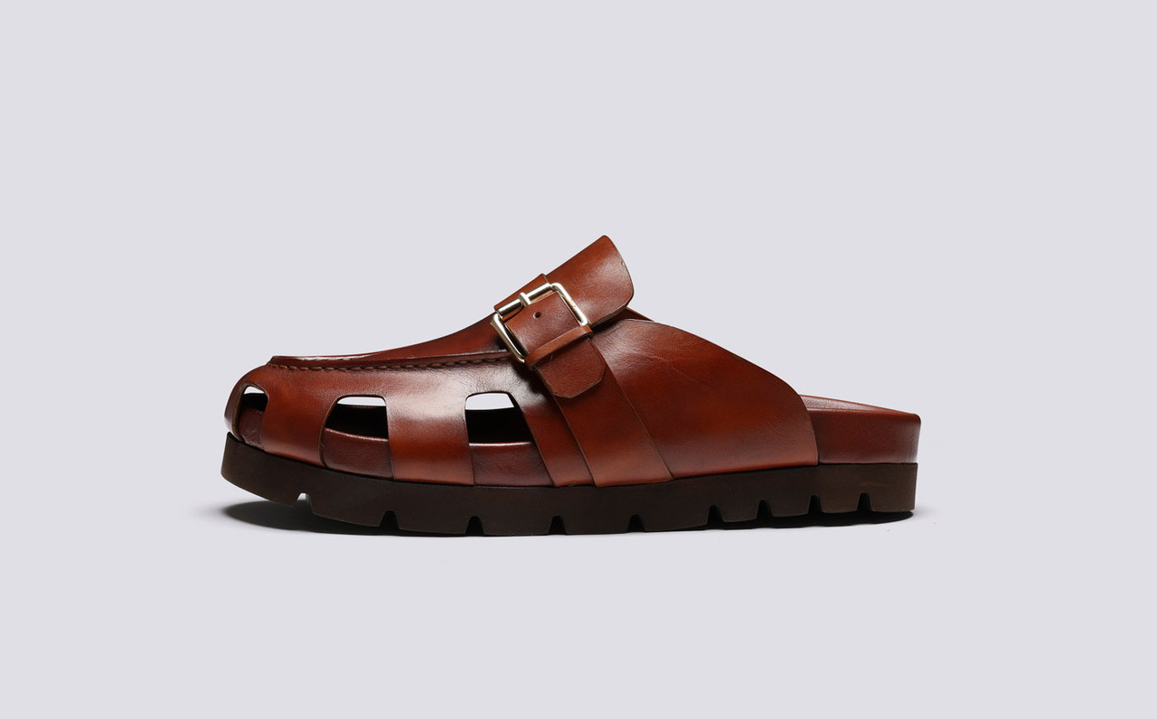 Dale Clogs for Men in Tan Leather with Rubber Sole Grenson