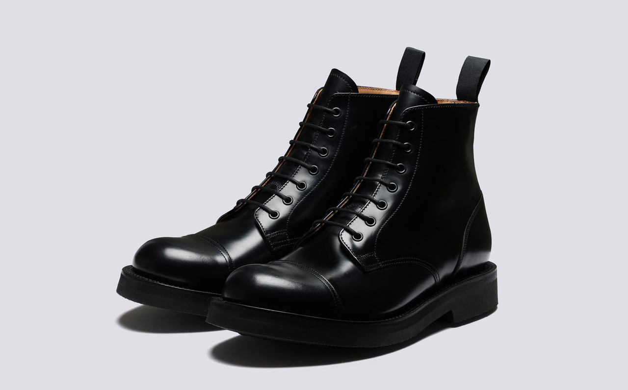Desmond Mens Boots in Black Polished Leather Grenson