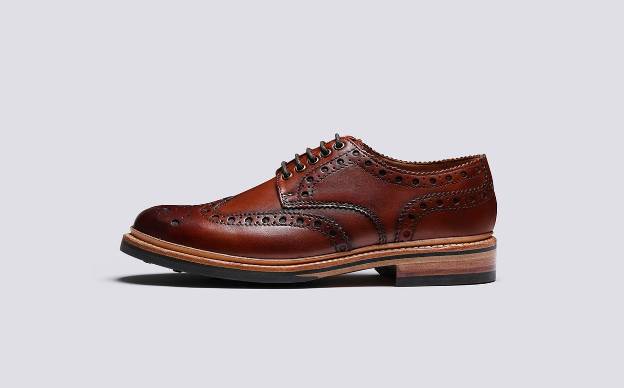 Archie Mens Brogues in Tan Handpainted Leather Grenson