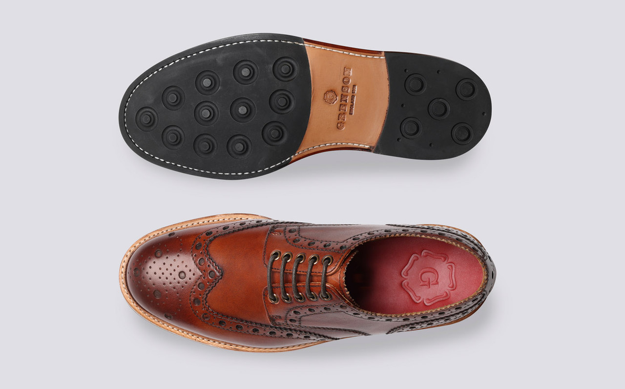 Grenson Men\'s Tan Leather Brogue Shoes Classic Grenson styles in a new taupe rub-off leather main image 2