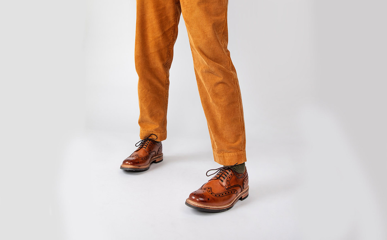 Archie Mens Brogues in Tan Handpainted Leather Grenson