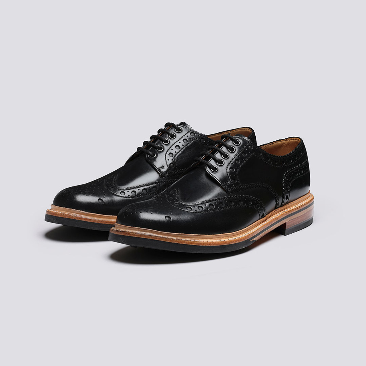 Archie Mens Brogues in Black Colorado Leather Grenson
