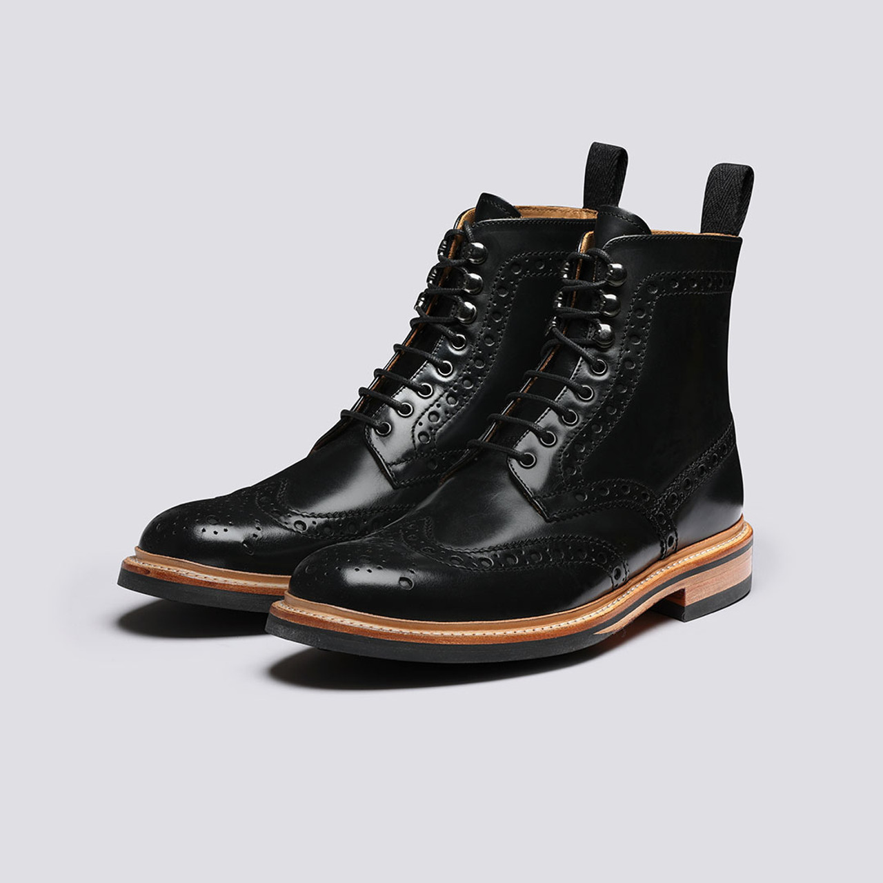 Fred Mens Brogue Boots in Black Colorado Leather Grenson