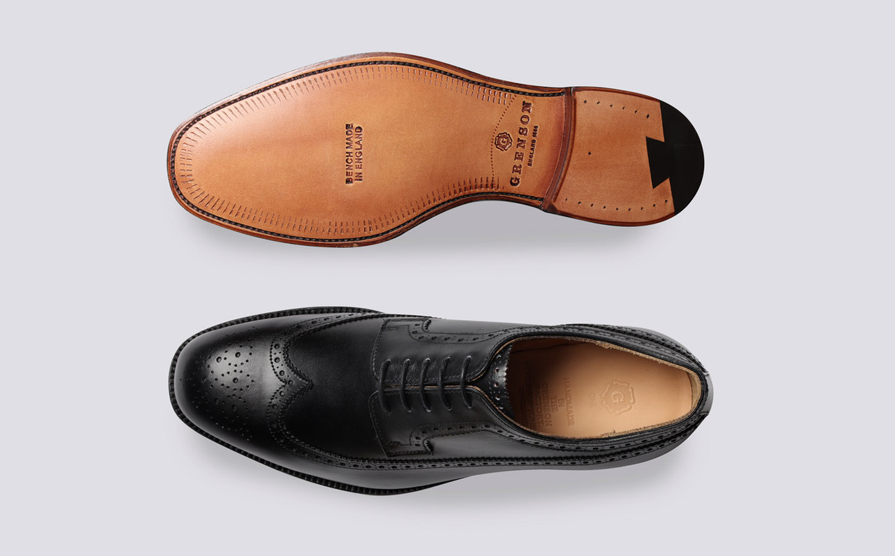 Canterbury Mens Brogues in Black Leather Grenson