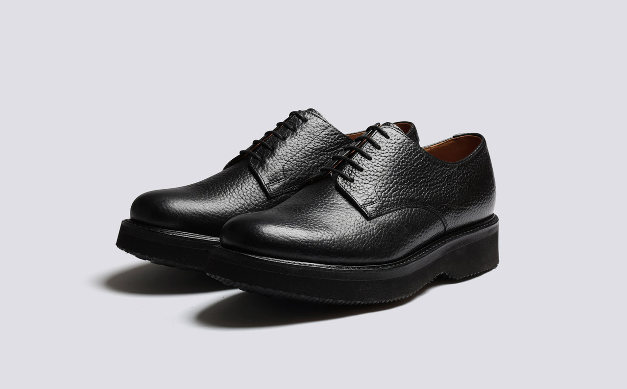 Mens Derby Shoes in Black Grain Leather 