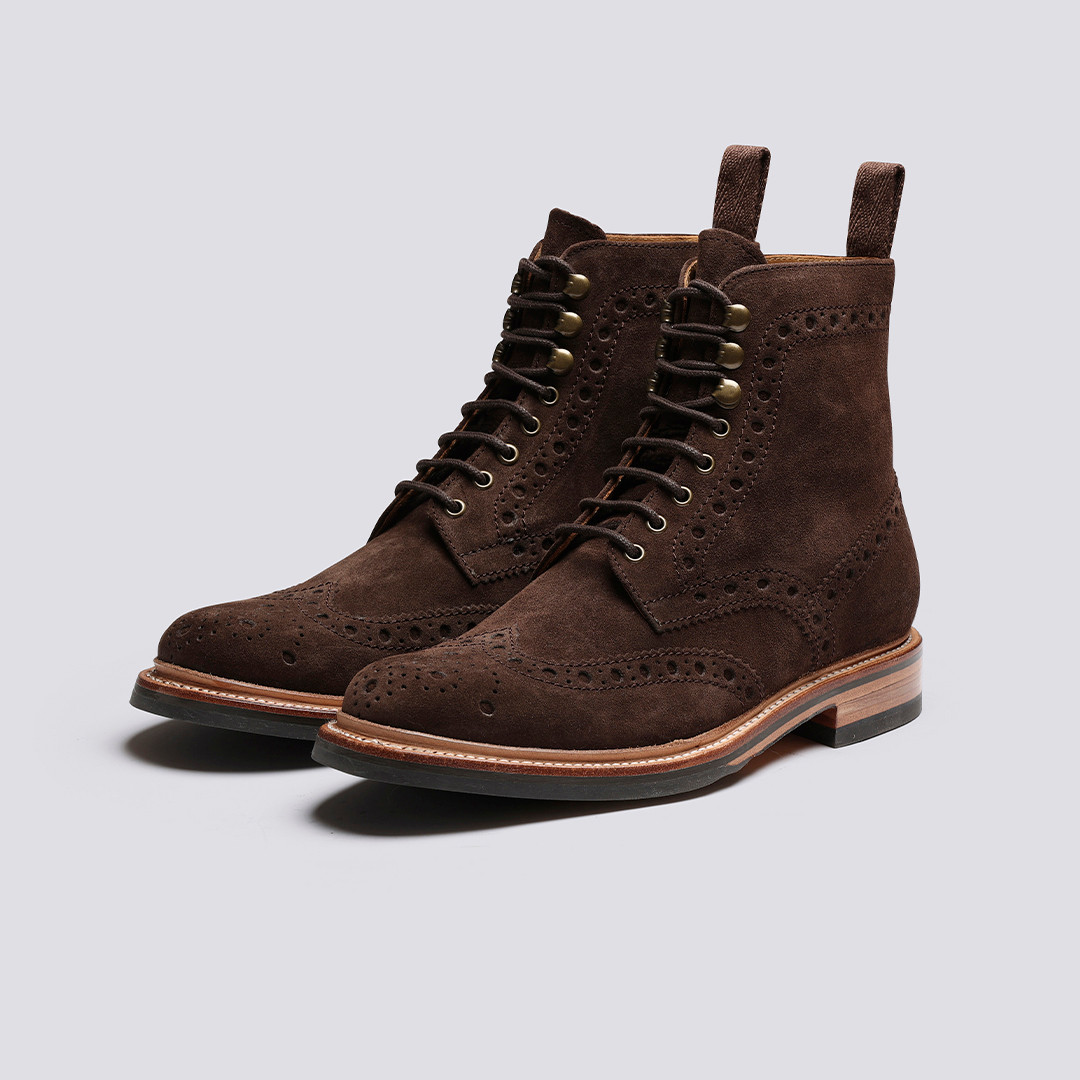 Fred | Mens Brogue Boots in Dark Brown 