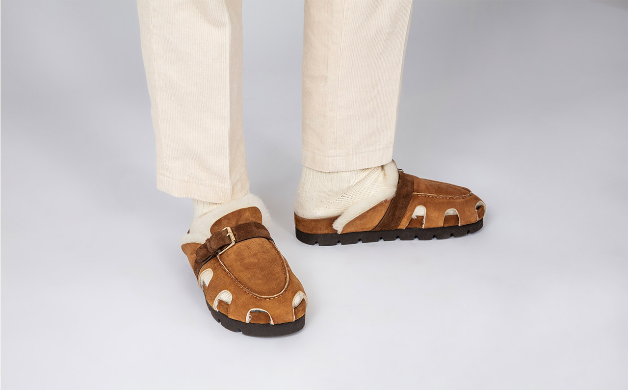 Dale Clog Sandals for Men in Brown with Shearling Grenson