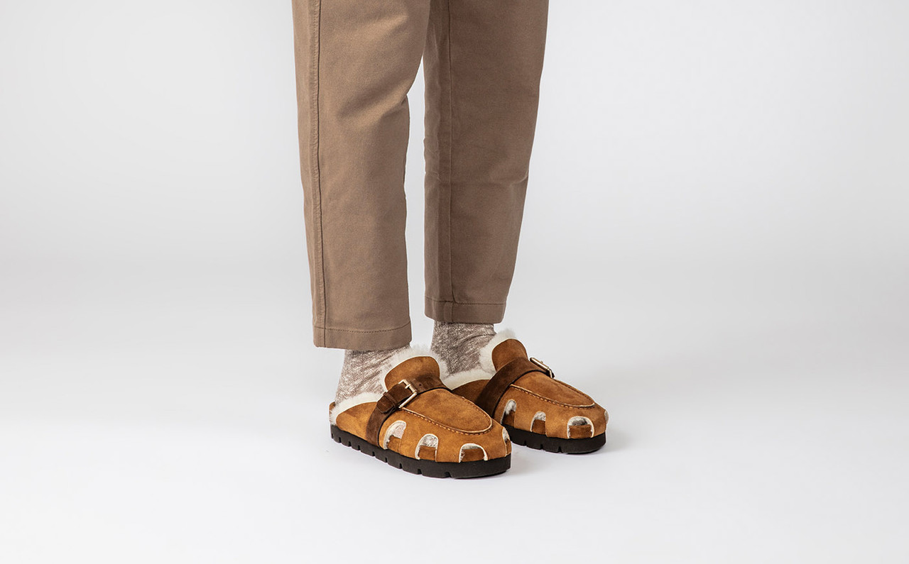 Dale Clog Sandals for Men in Brown with Shearling Grenson
