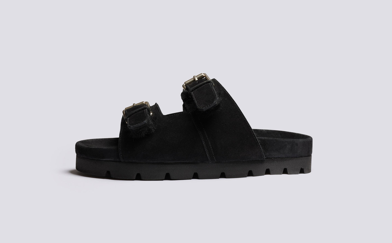 Florin Mens Sandals in Black with Shearling Grenson
