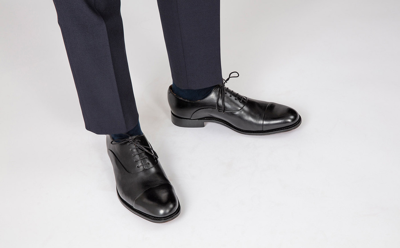 Bert | Mens Shoes in Black Leather with Leather Sole | Grenson