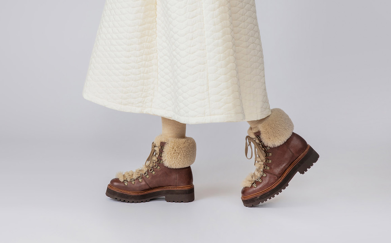 Women's shearling hiker boots clearance