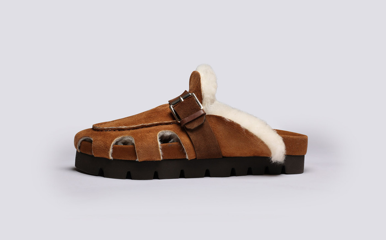 Dotty Clog Sandals for Women in Brown with Shearling Grenson