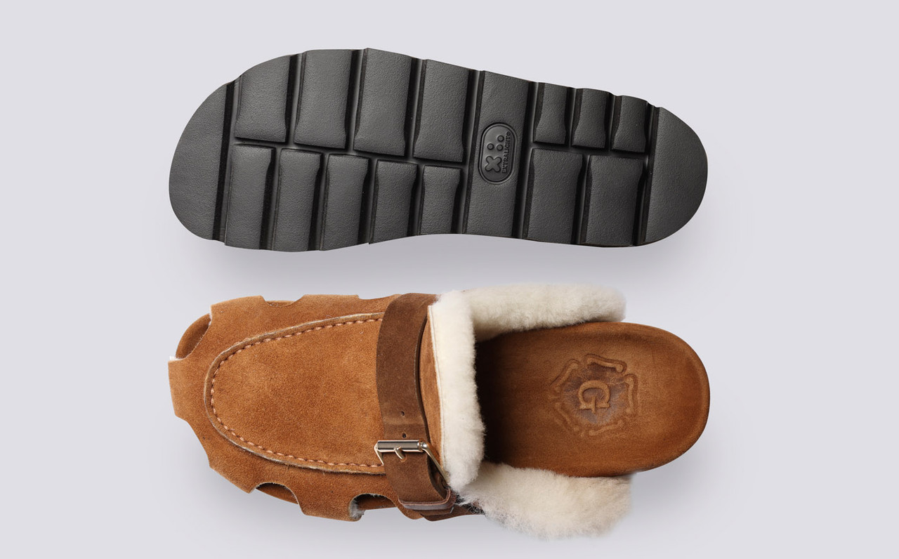 Dotty Clog Sandals for Women in Brown with Shearling Grenson