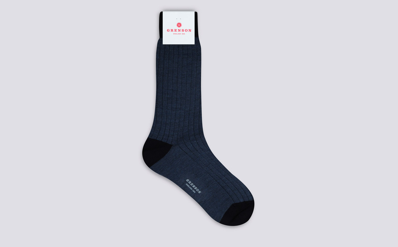 Mens Heel/Toe Socks, Blue Wool Mix