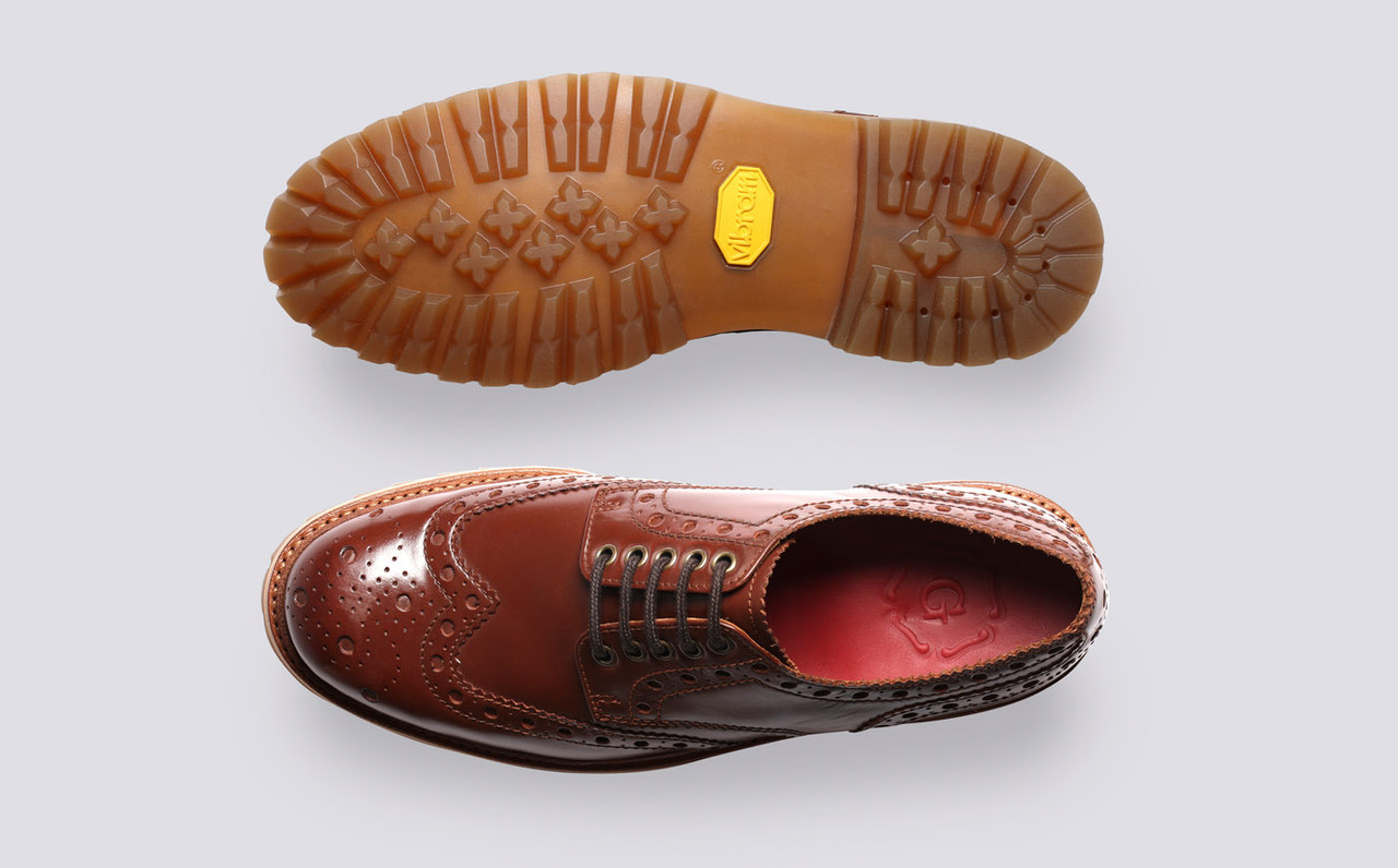 Archie Mens Brogues in Tan on Vibram Sole Grenson