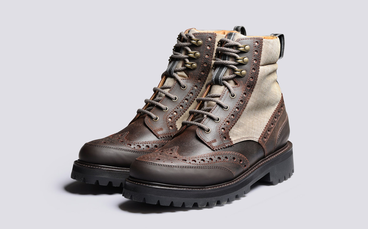 Fred Tech | Mens Brogue Boots in Brown on Vibram Sole | Grenson