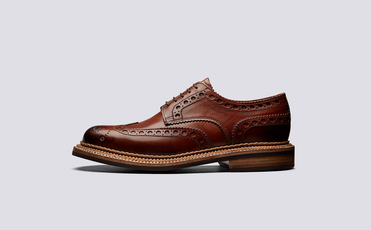 Archie | Mens Brogue Shoes in Tan 
