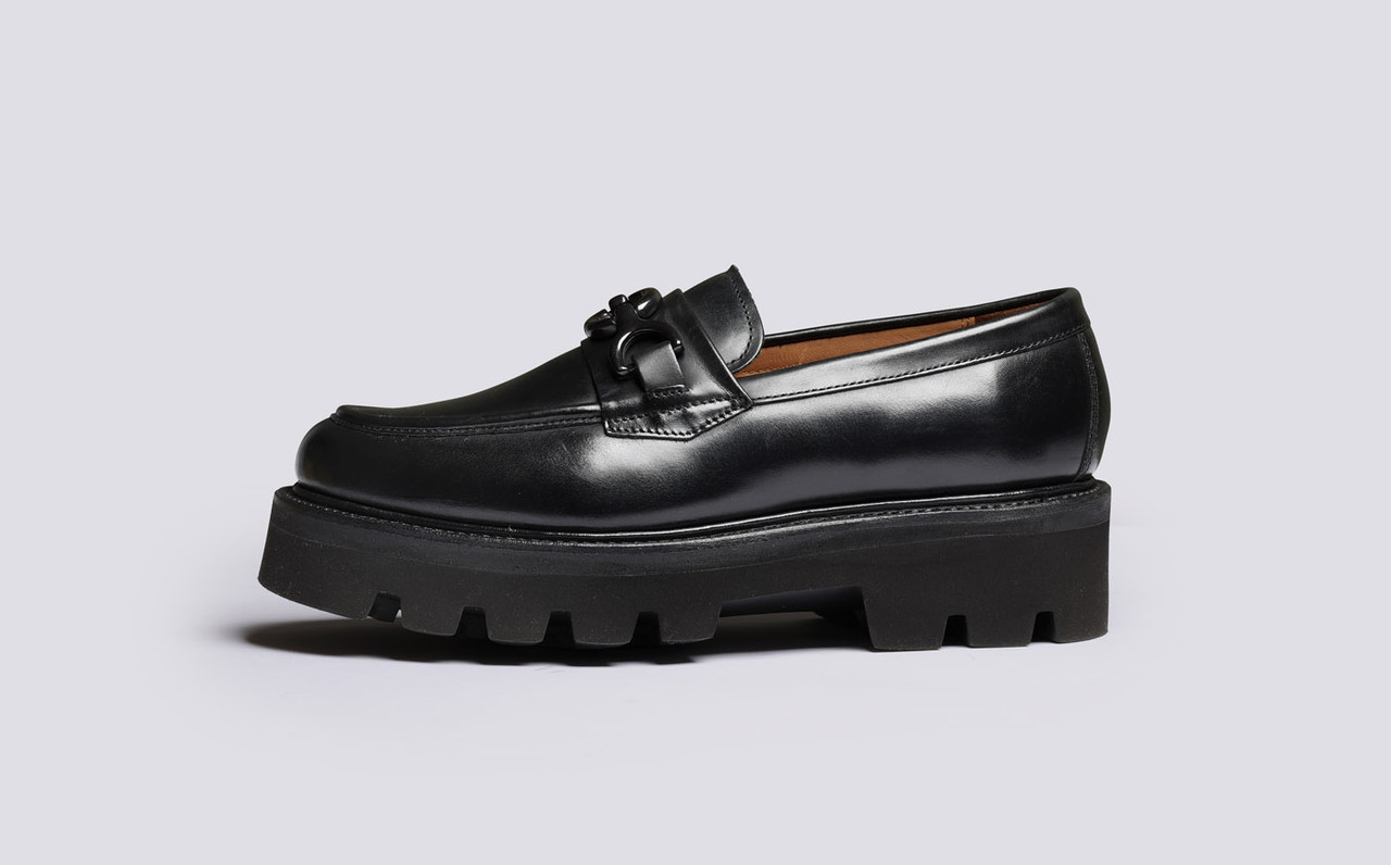 Ladies black chunky loafers sales
