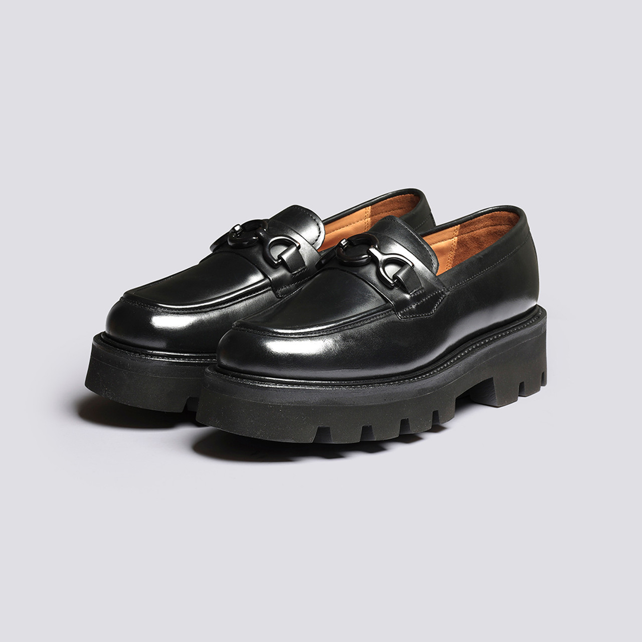Nina Womens Black Loafers with Rubber Sole Grenson