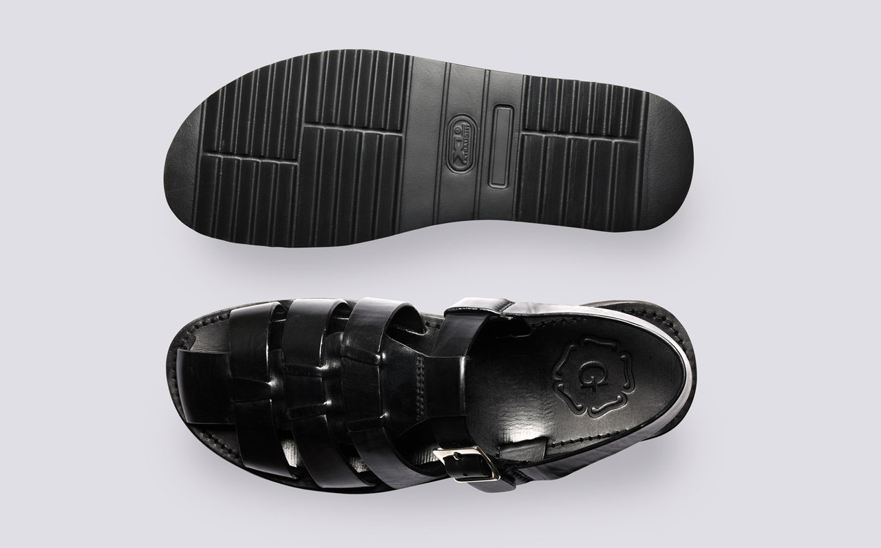 Quincy Mens Sandals in Black Leather Grenson