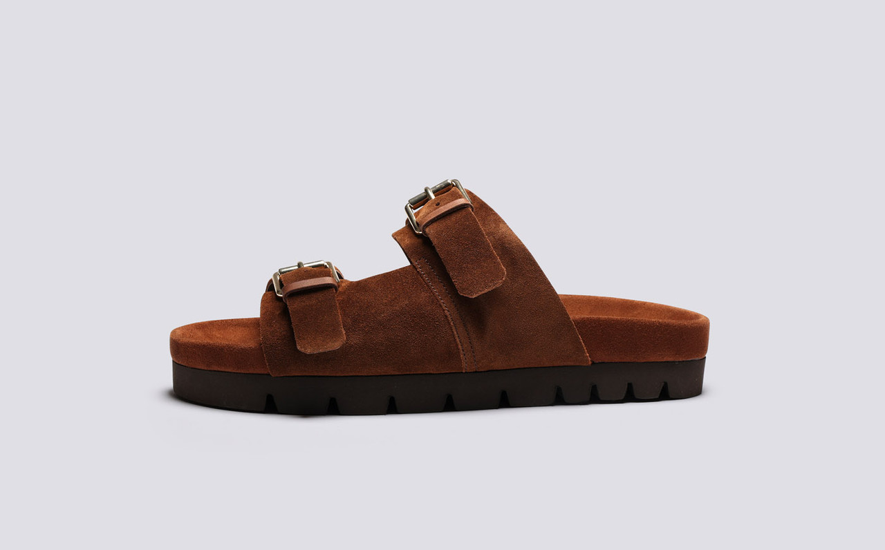 Florin Mens Sandals in Brown Suede Grenson