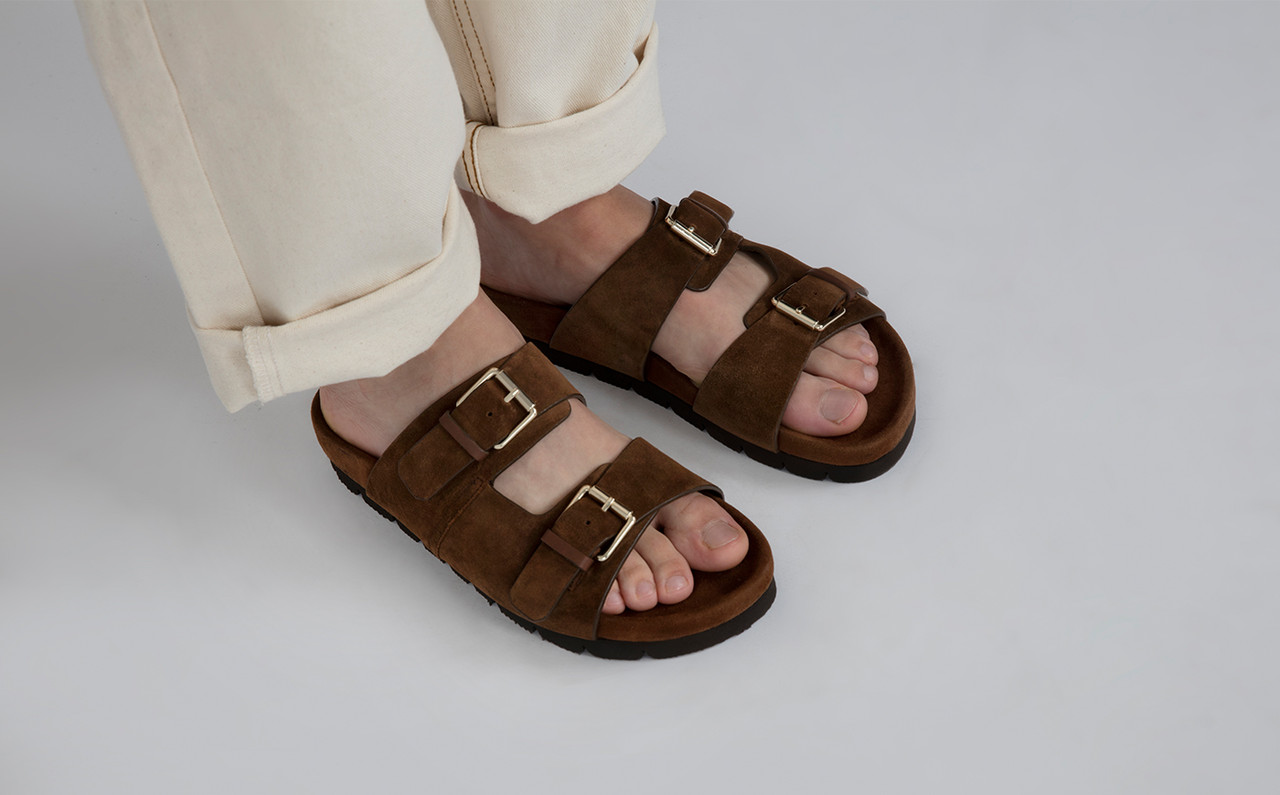 Florin Mens Sandals in Brown Suede Grenson