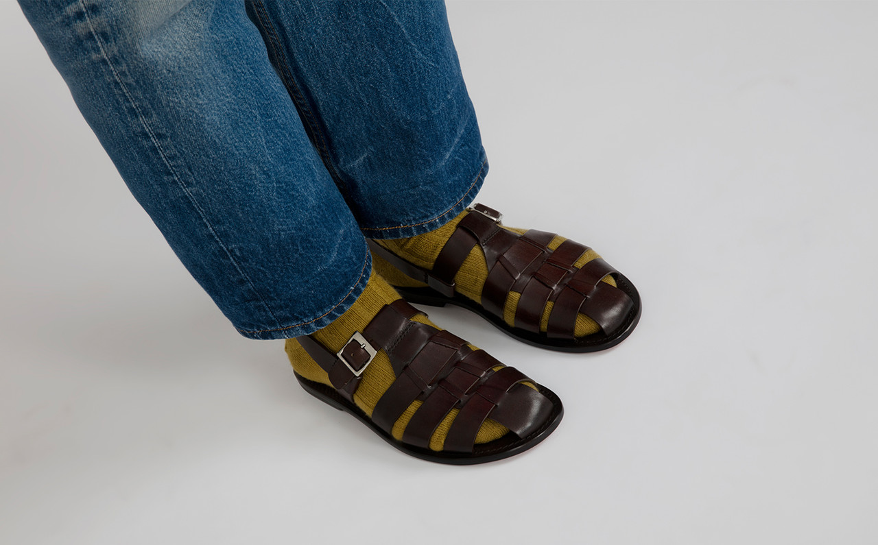 Quincy Mens Sandals in Dark Brown Leather Grenson