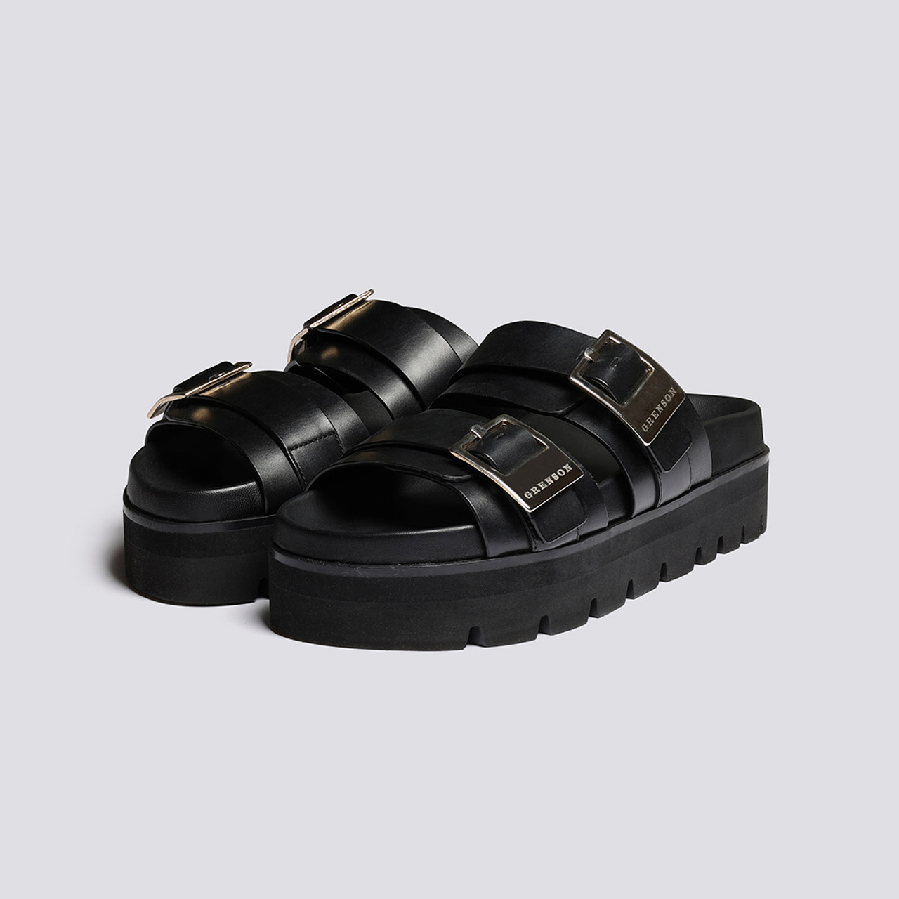 Black buckle sandals womens hotsell