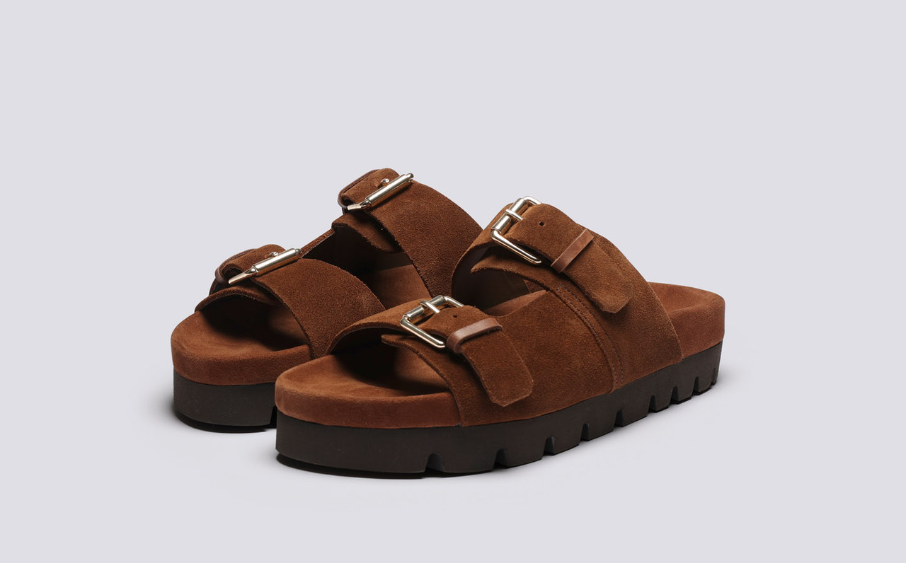 Flora Womens Sandals in Brown Suede Grenson