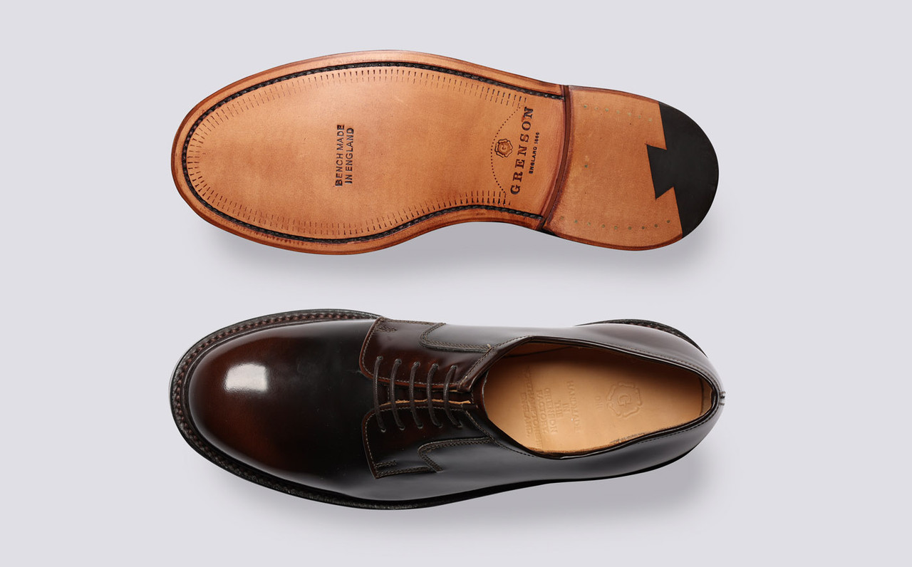Camden Mens Derby Shoes in Dark Brown Leather Grenson