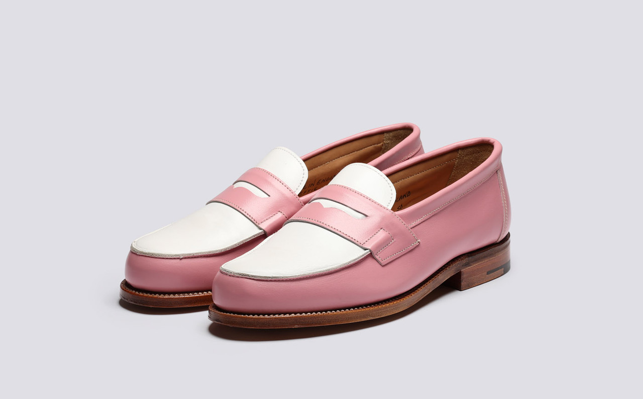 Epsom | Womens Loafers in Pink White Leather | Grenson