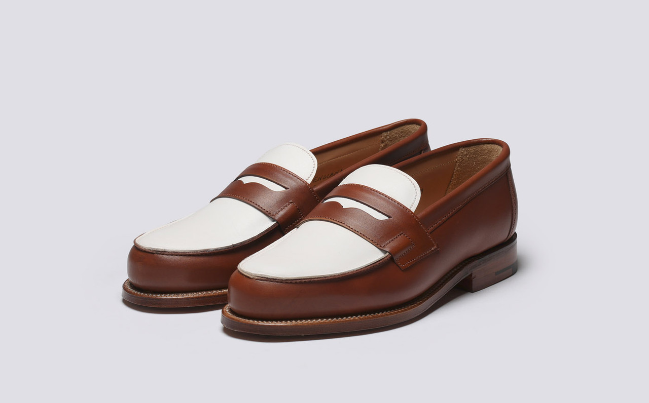 Epsom Womens Loafers in Brown and White Leather Grenson