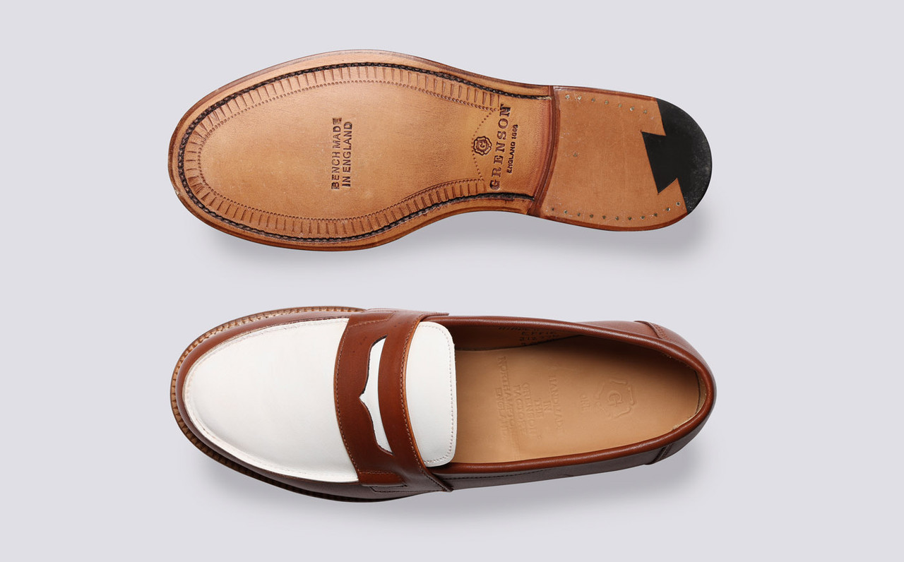 Epsom Womens Loafers in Brown and White Leather Grenson