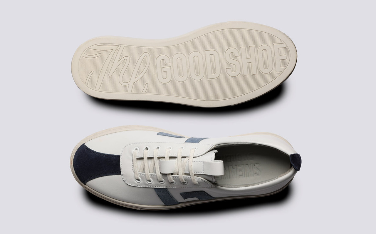Sneaker 67 Womens Sneakers in White with Blue Suede Grenson