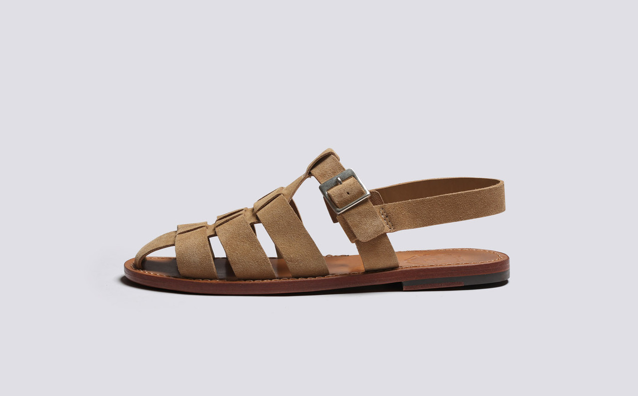 Quincy Mens Sandals in Caramel Suede Grenson