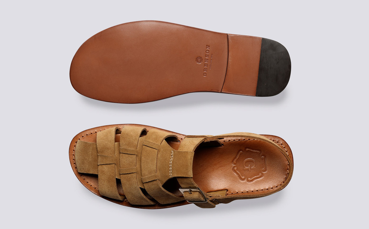 Mens tan leather sandals on sale