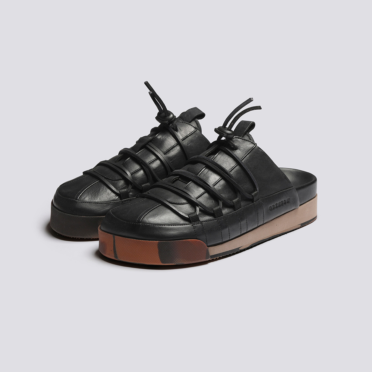 Sneaker 75 Mens Mules in Black Burnished Nubuck Grenson