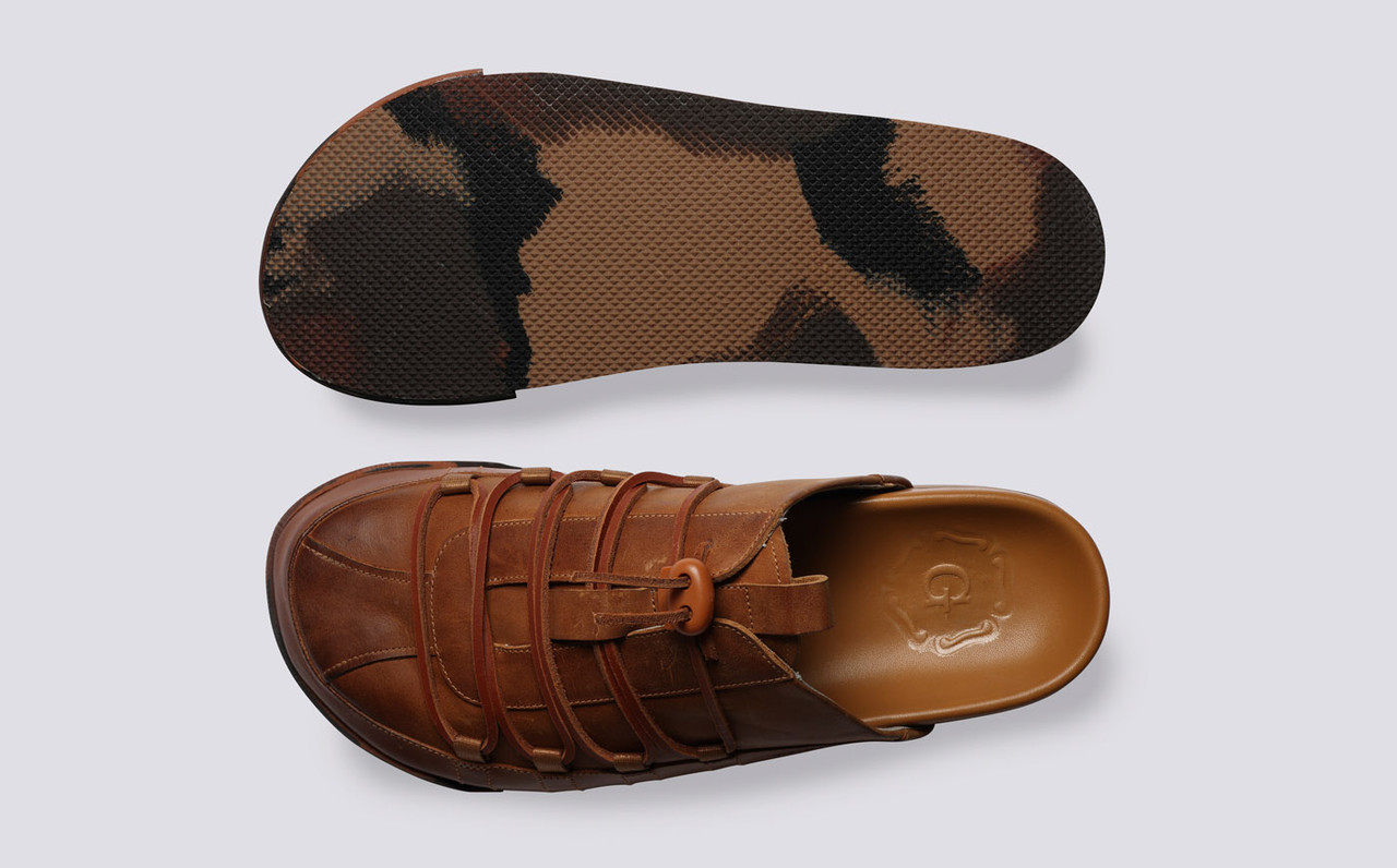 Sneaker 75 Mens Mules in Ginger Burnished Nubuck Grenson