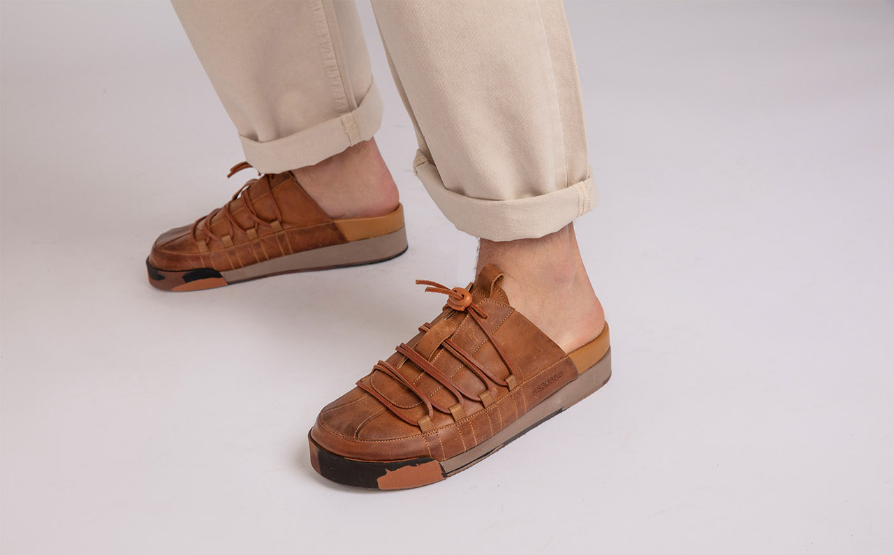 Sneaker 75 Mens Mules in Ginger Burnished Nubuck Grenson