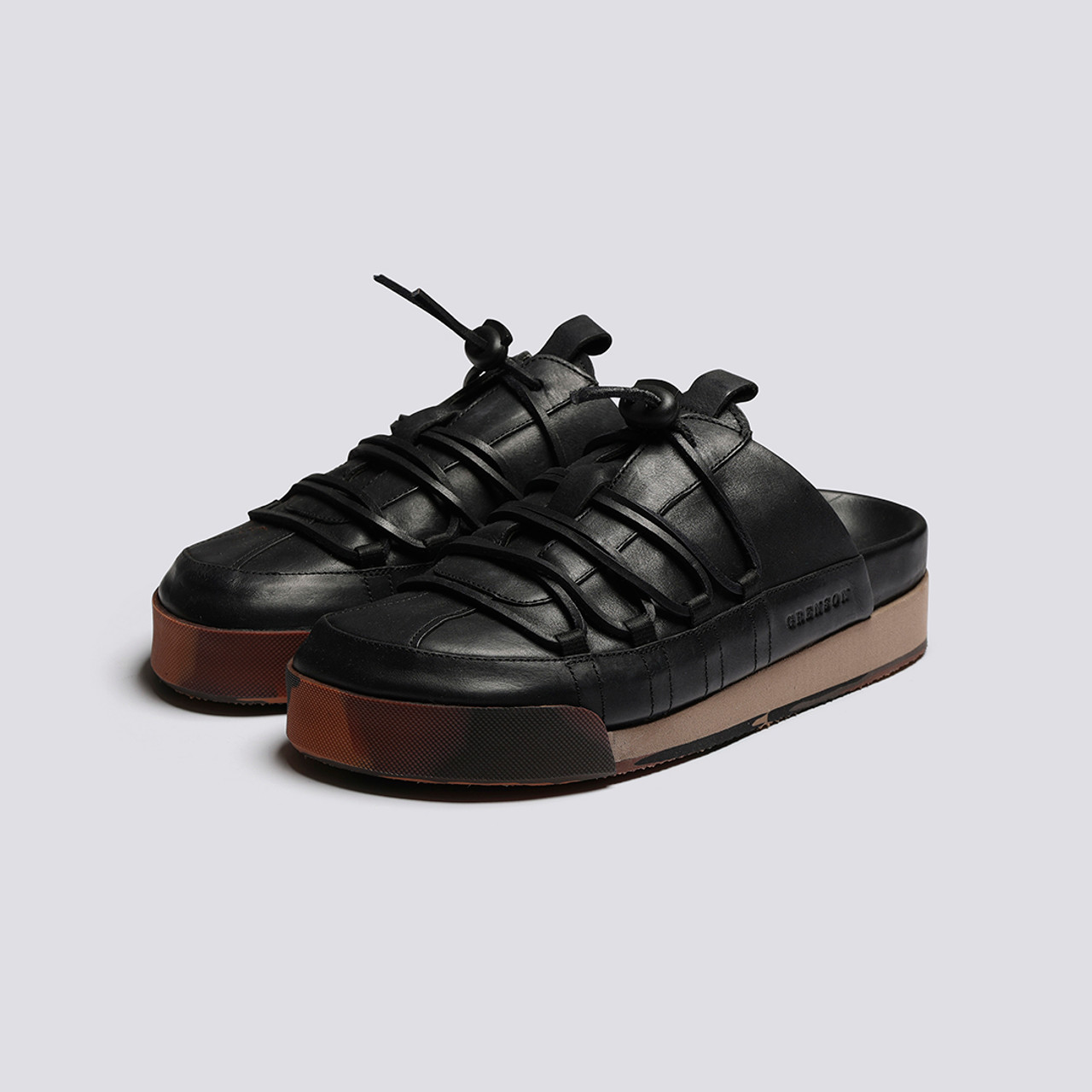 Sneaker 75 Womens Mules in Black Burnished Nubuck Grenson