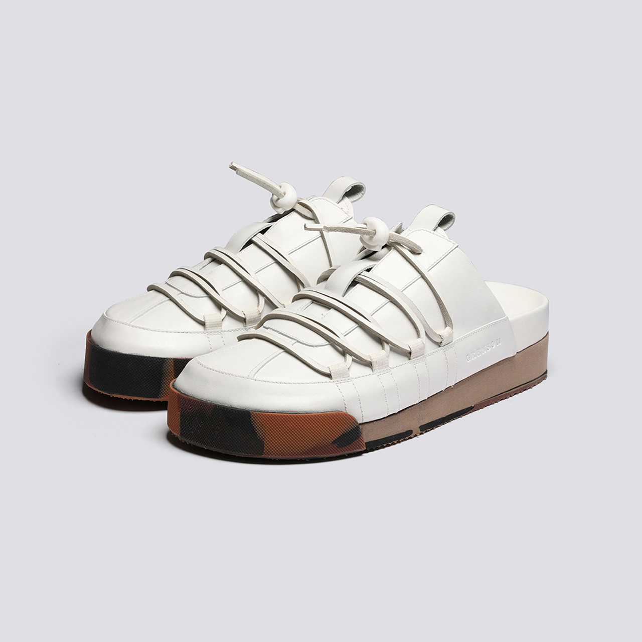 Sneaker 75 Mens Mules in White Calf Leather Grenson