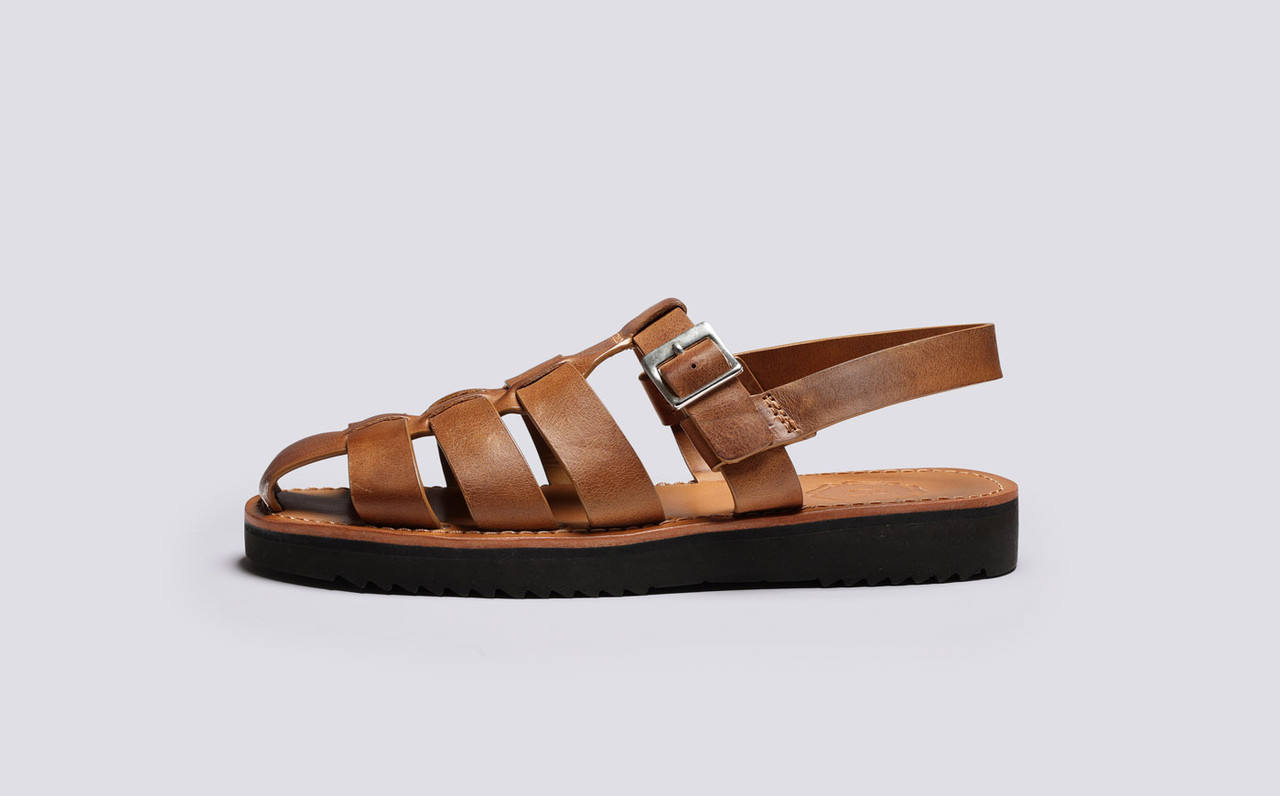 Quincy Mens Sandals in Ginger Burnished Nubuck Grenson