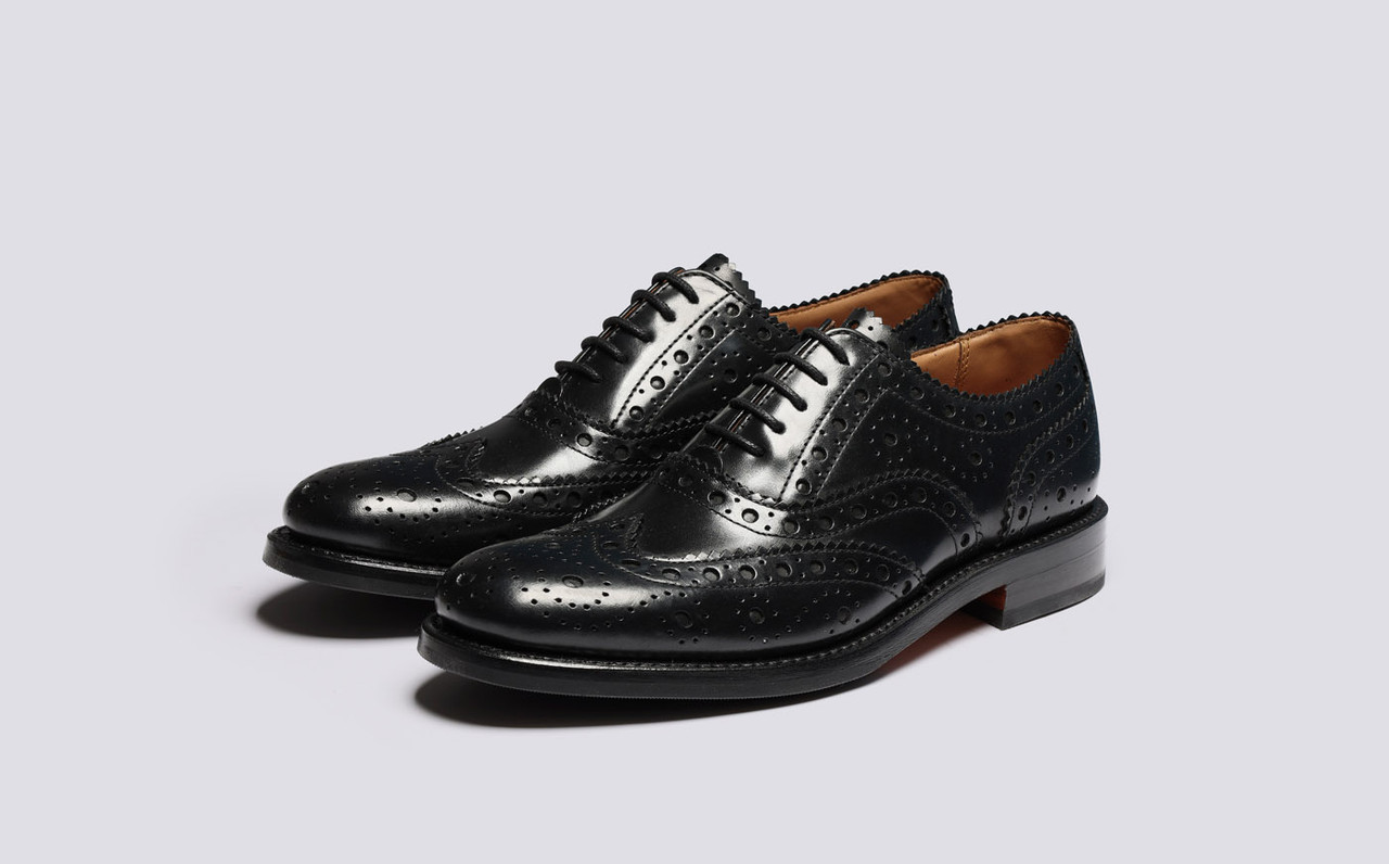 Evangeline Womens Brogues in Black Leather Grenson