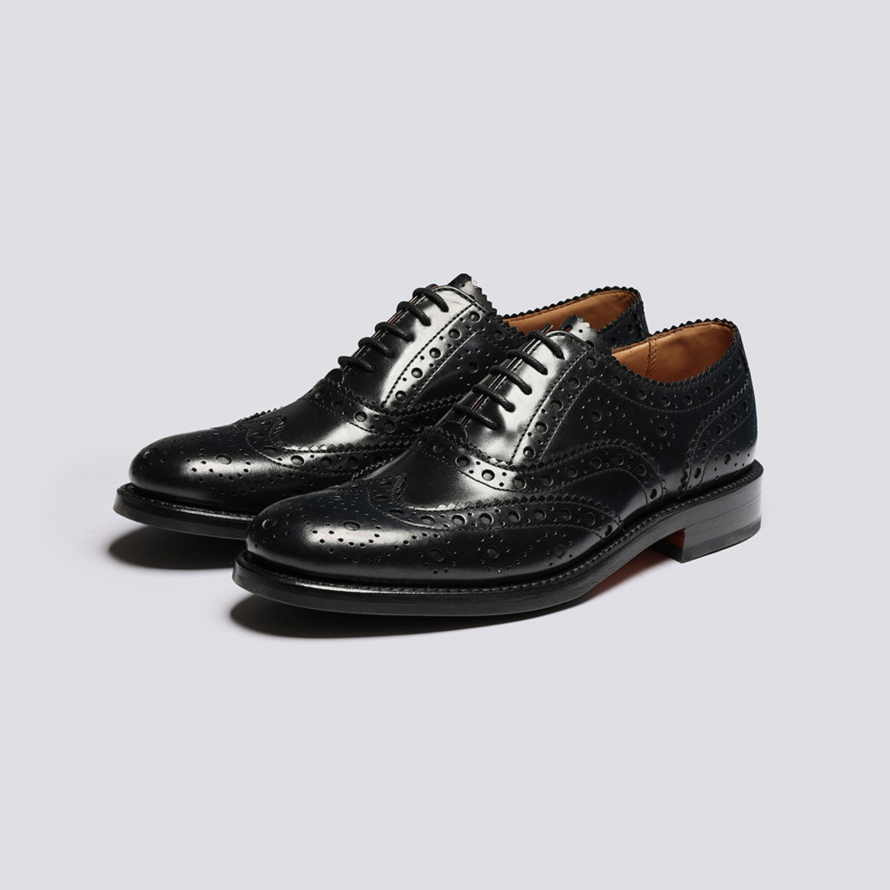 Evangeline Womens Brogues in Black Leather Grenson