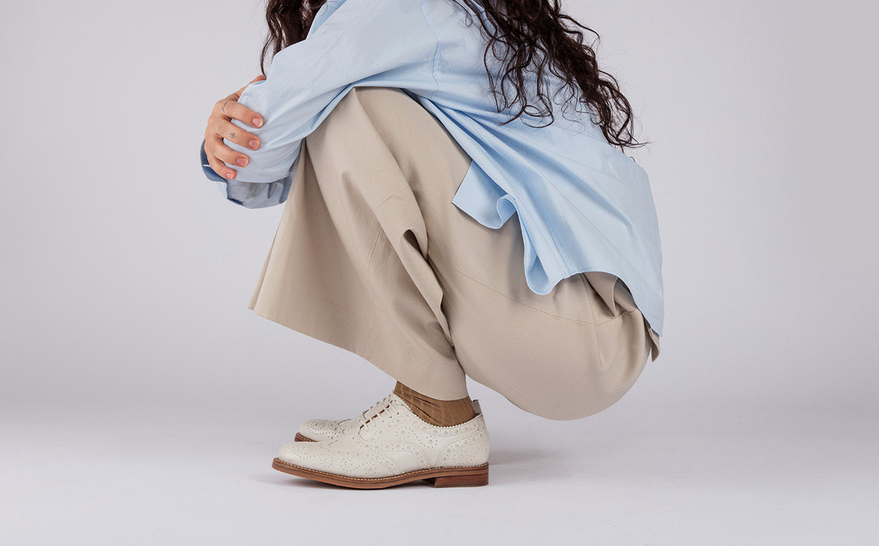 Evangeline Womens Brogues in White Nappa Leather Grenson