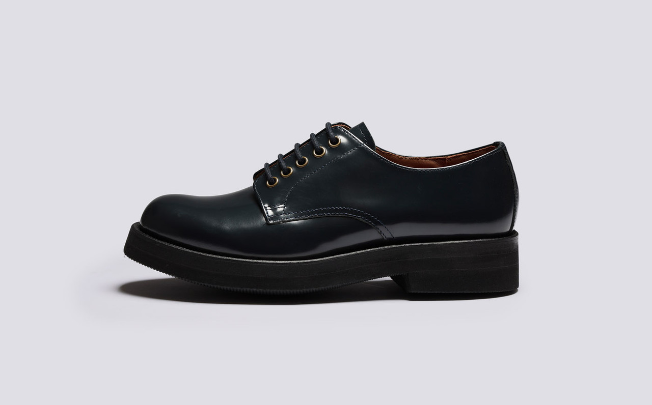 Carol Womens Derby Shoes in Navy Gloss Leather Grenson