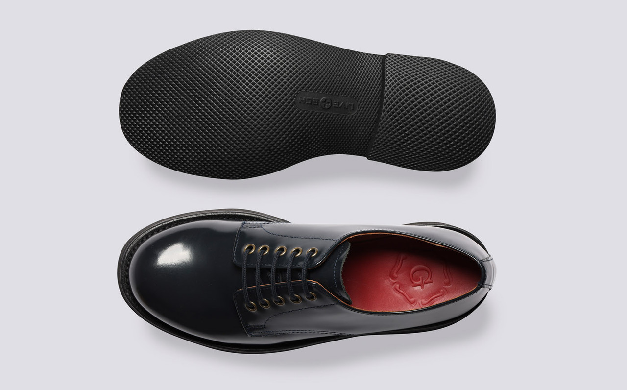 Carol Womens Derby Shoes in Navy Gloss Leather Grenson
