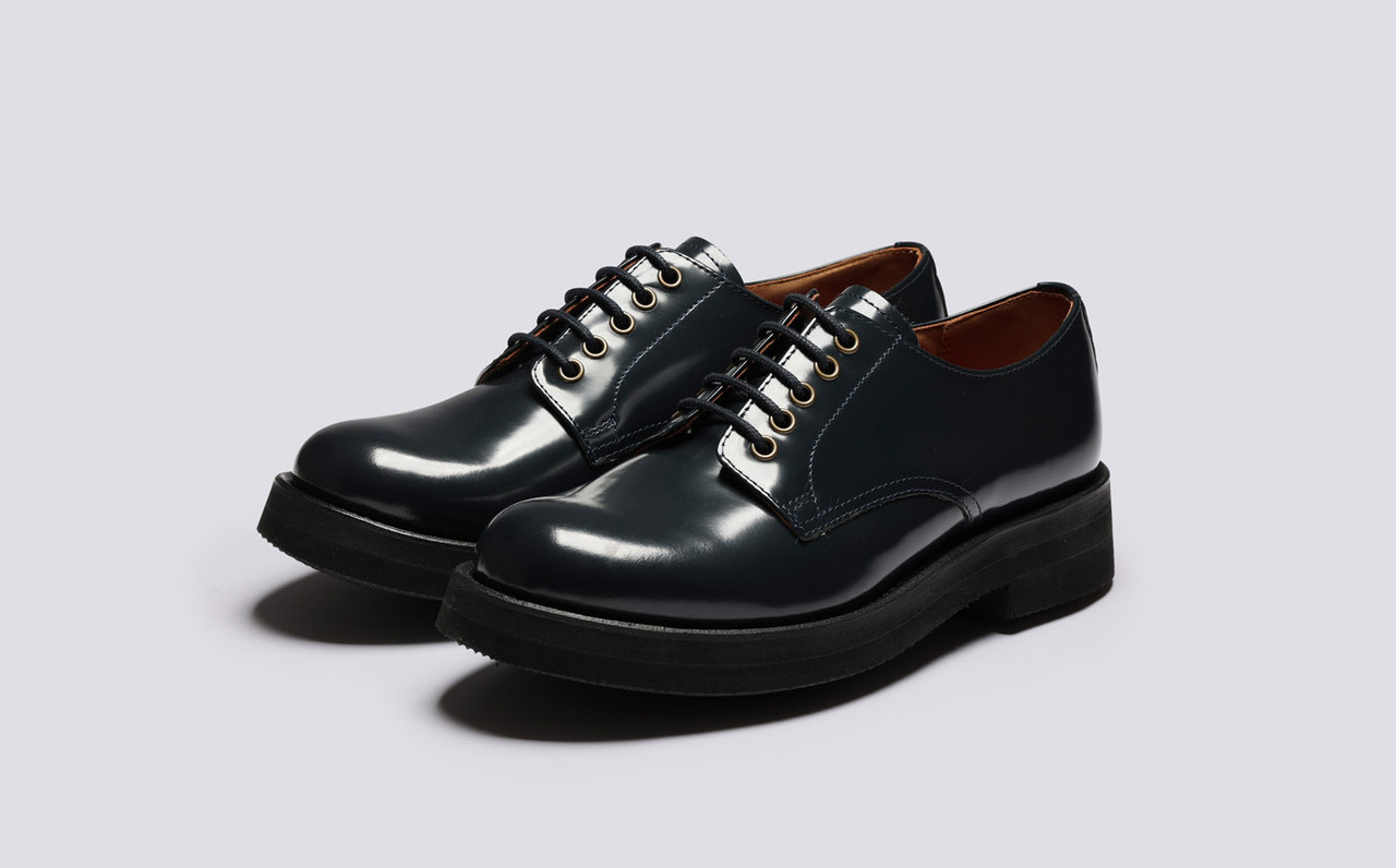 Carol Womens Derby Shoes in Navy Gloss Leather Grenson