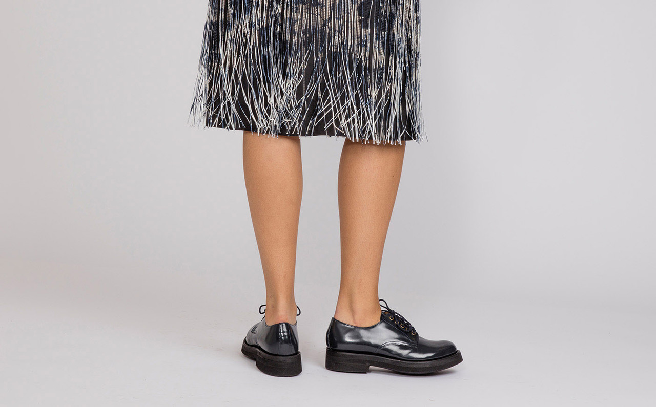 Carol Womens Derby Shoes in Navy Gloss Leather Grenson